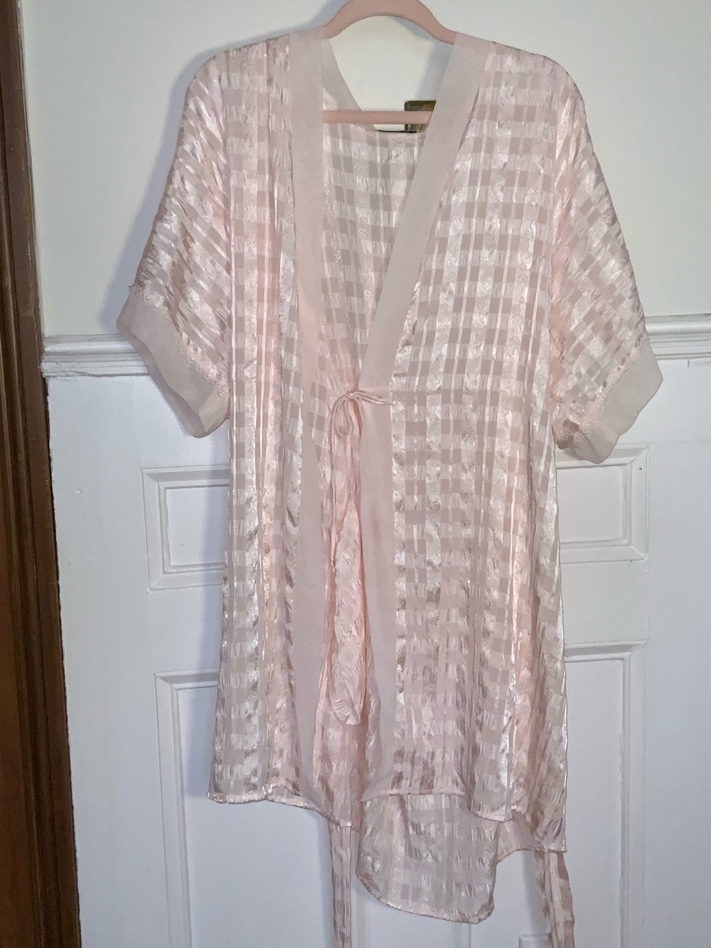 Vintage Christian Dior Blush Pink Jacquard Check Robe Kimono